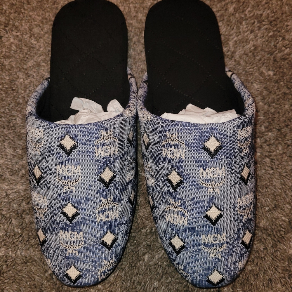 MCM Womens Vintage Blue Monogram Slides - Picture 4 of 16